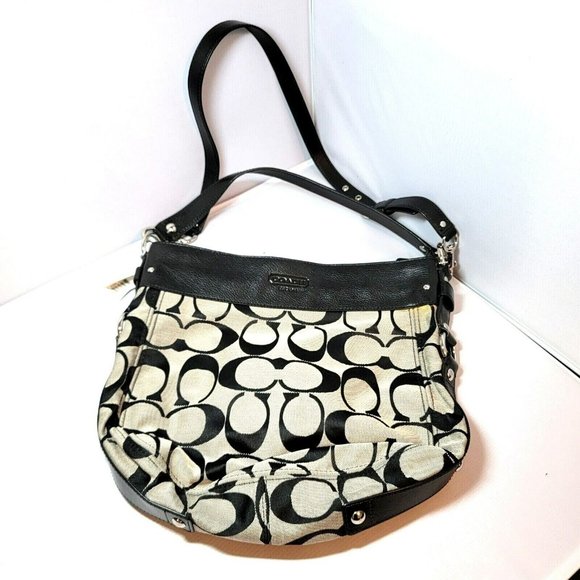 Coach Signature Hobo Purse Fabric Leather Black NWT MSRP $398 Large Shoulder Bag